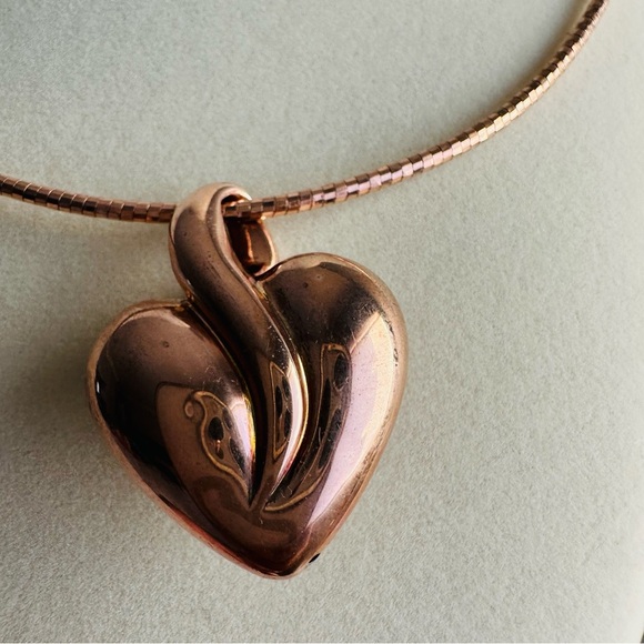 Rose Gold Vermeil 925 Omega Necklace with Heart Pendant - Picture 3 of 15
